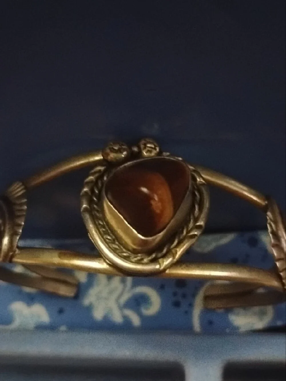 Source Unknown Silver Cuff Bracelet with Brown Tiger's Eye